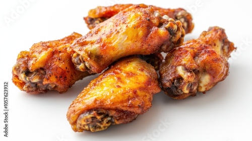 Savory roasted chicken wings displayed on a white backdrop