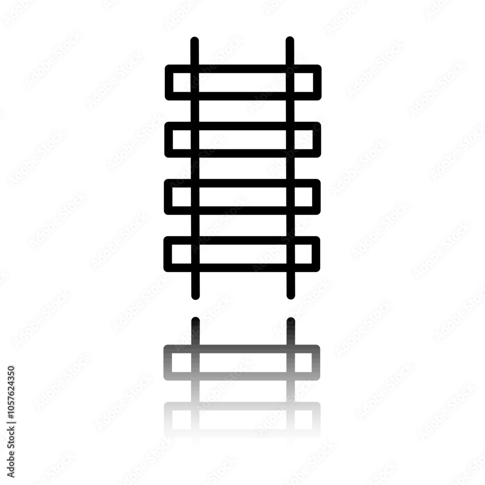 Railway simple icon. Flat design. Black icon with mirror reflection. White background Railway simple icon. Flat design. Black icon with mirror reflection. White background