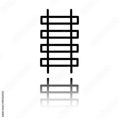 Railway simple icon. Flat design. Black icon with mirror reflection. White background