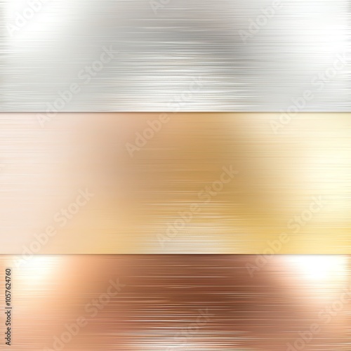 Metallic background textures in silver, gold, and copper.