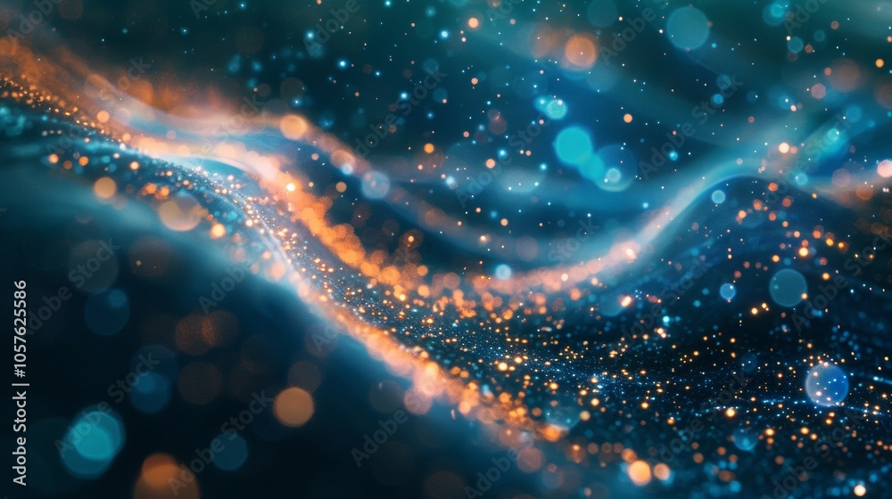 Abstract Wave of Blue and Orange Light Particles Abstract Wave of Blue and Orange Light Particles