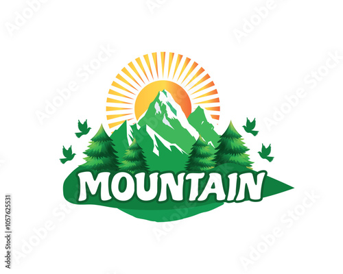 green mountain logo design sun