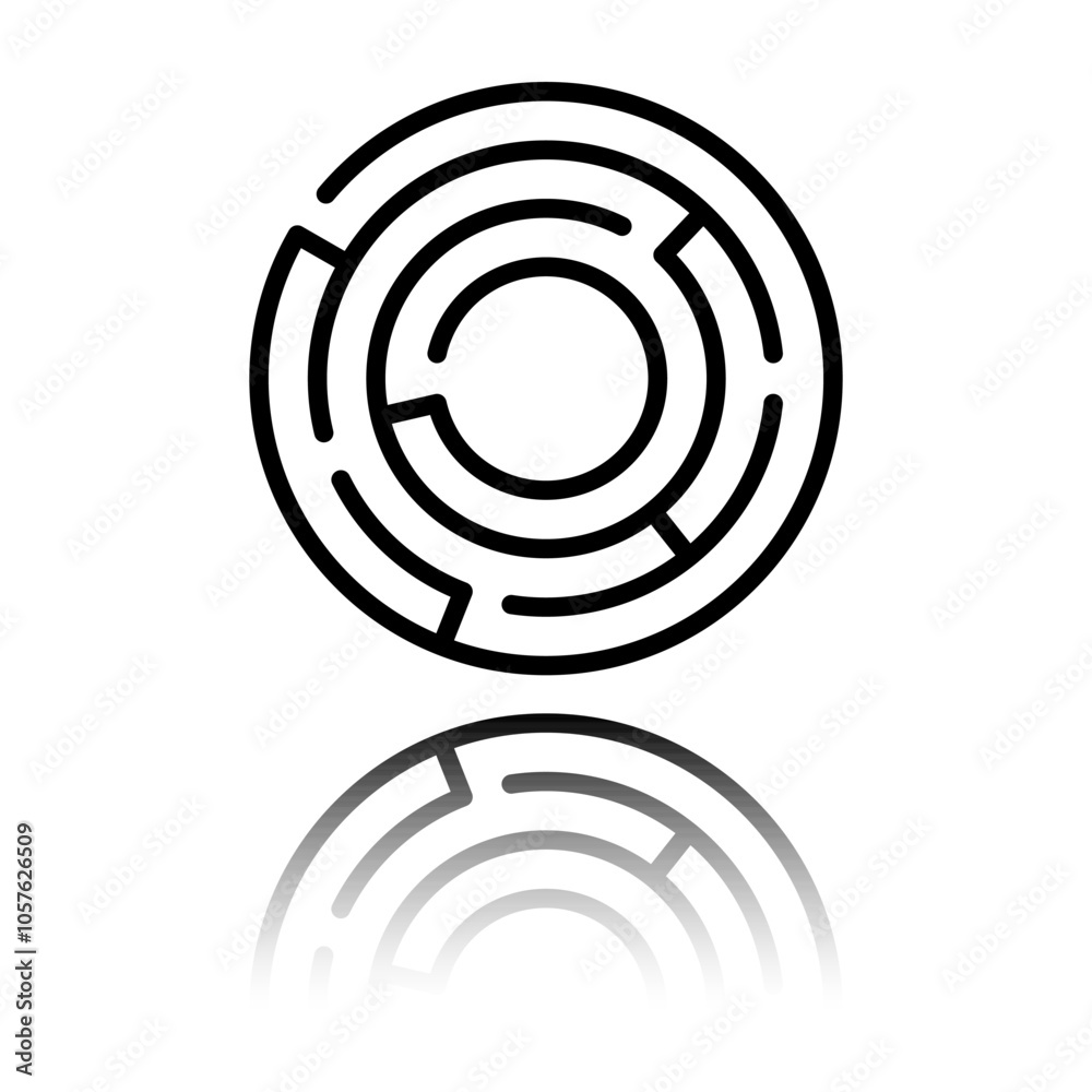 Maze simple icon. Flat design. Black icon with mirror reflection. White background Maze simple icon. Flat design. Black icon with mirror reflection. White background