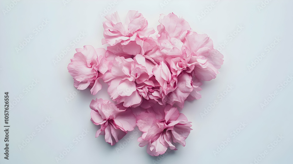 A cluster of delicate pink flowers arranged aesthetically on a light background. A cluster of delicate pink flowers arranged aesthetically on a light background.