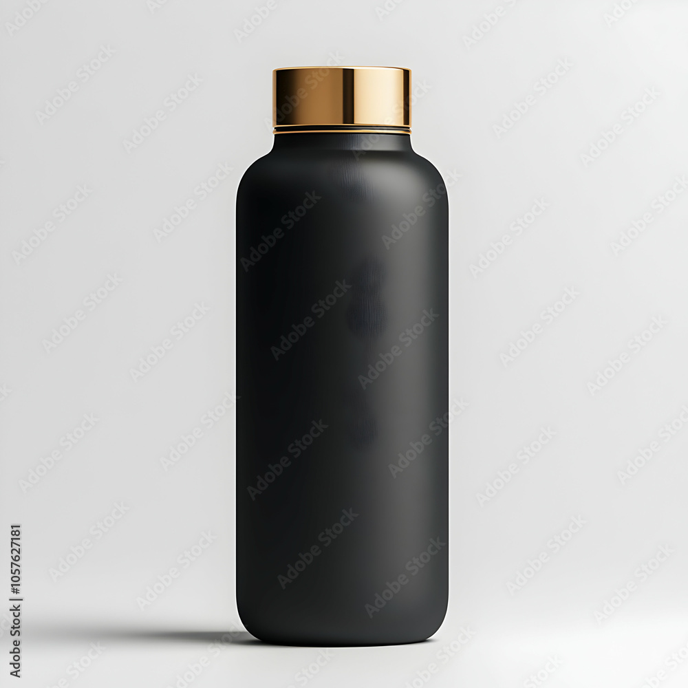 Sleek Matte Black Minimalist Shampoo Bottle with Gold Accents on a Clean Surface Sleek Matte Black Minimalist Shampoo Bottle with Gold Accents on a Clean Surface
