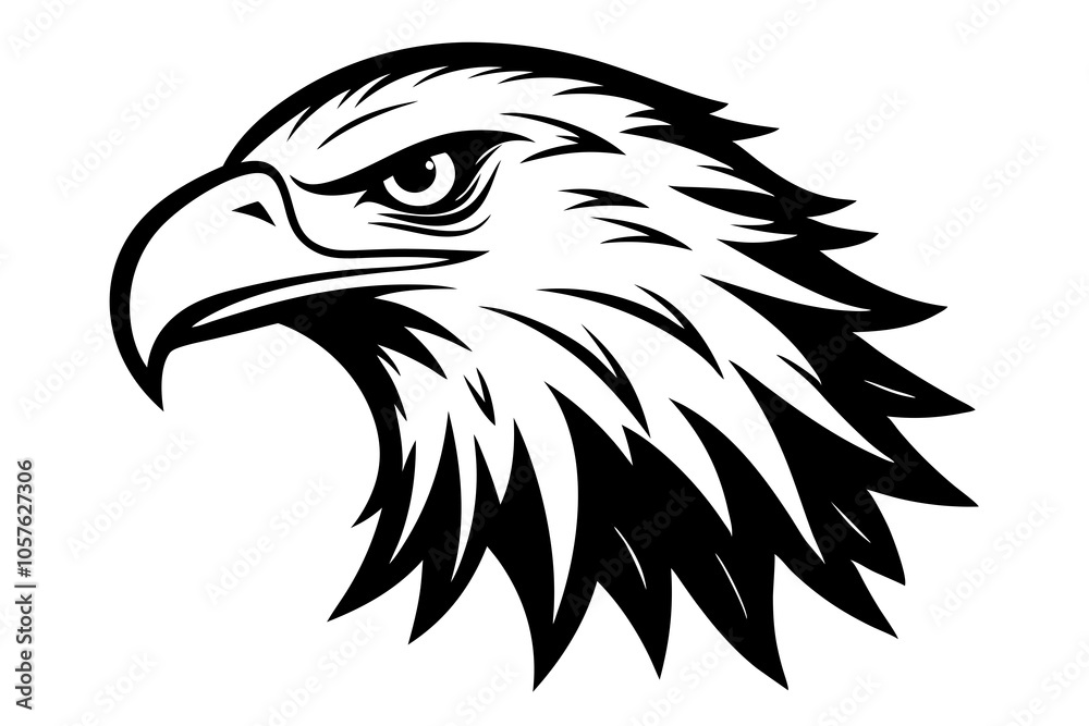 Minimalist Eagle Head Vector Silhouette on White Background.
