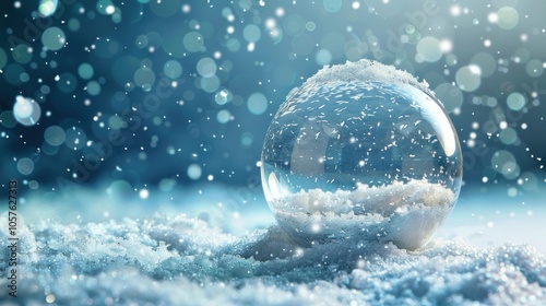 Transparent glass empty crystal ball with snow.