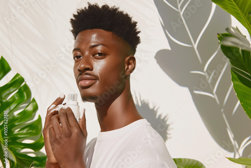 metrosexual man applying facial moisturizer