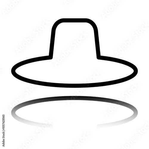 Hat simple icon, vector. Flat design. Black icon with mirror reflection. White background