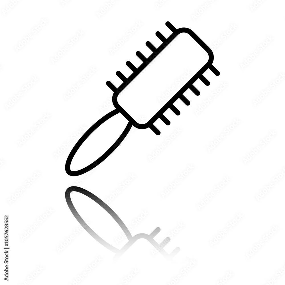 Hairbrush simple icon vector. Flat design. Black icon with mirror reflection. White background Hairbrush simple icon vector. Flat design. Black icon with mirror reflection. White background