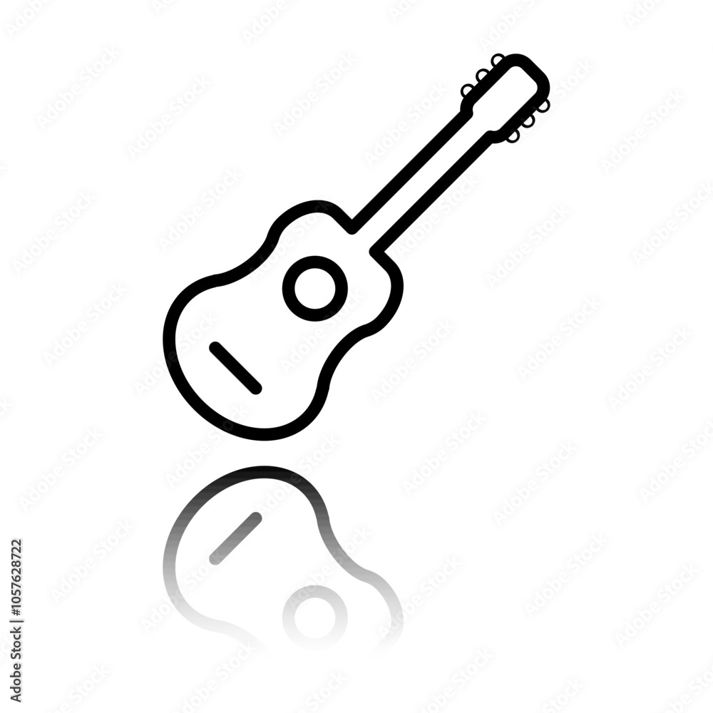 Guitar simple icon. Flat design. Black icon with mirror reflection. White background Guitar simple icon. Flat design. Black icon with mirror reflection. White background