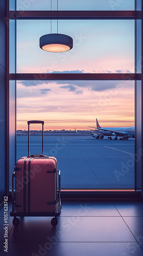 Quiet Airport Scene with Luggage Cart at Sunset