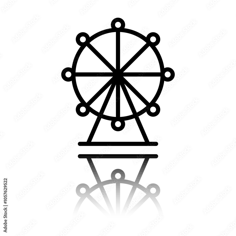 Ferris wheel simple icon. Flat design. Black icon with mirror reflection. White background Ferris wheel simple icon. Flat design. Black icon with mirror reflection. White background