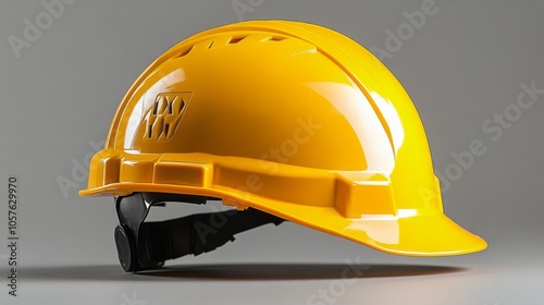 Bright yellow hard hat resting on a flat surface in an indoor setting during ...