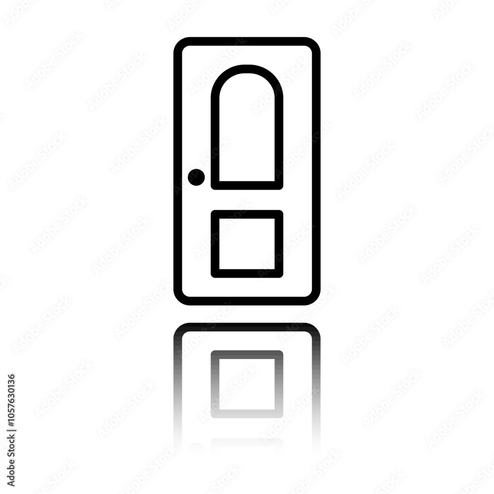 Door simple icon. Flat design. Black icon with mirror reflection. White background Door simple icon. Flat design. Black icon with mirror reflection. White background
