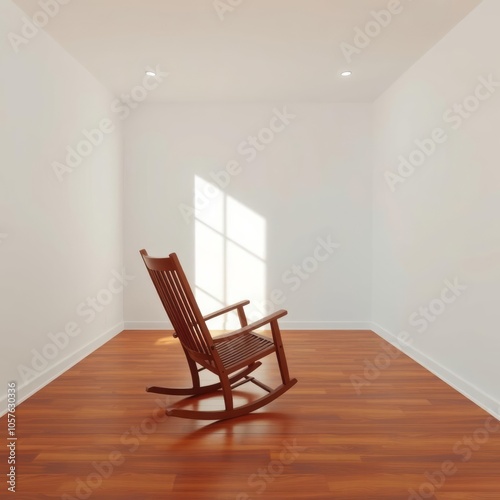 Wooden rocking chair in empty room with white walls and wooden floor Condominium 