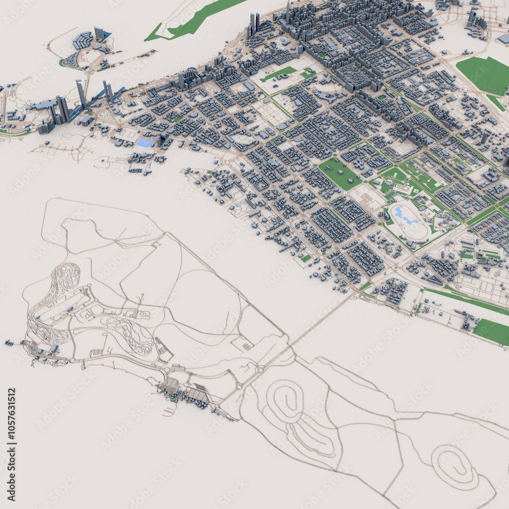 Obraz premium Abu Dhabi City United Arab Emirates Map, 3D Rendering