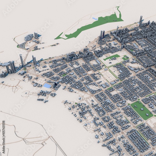 Abu Dhabi City United Arab Emirates Map, 3D Rendering