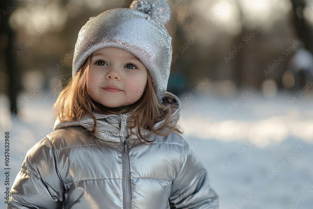 A Young Girl in a Silver Winter Outfit Gazing into the Distance A Young Girl in a Silver Winter Outfit Gazing into the Distance