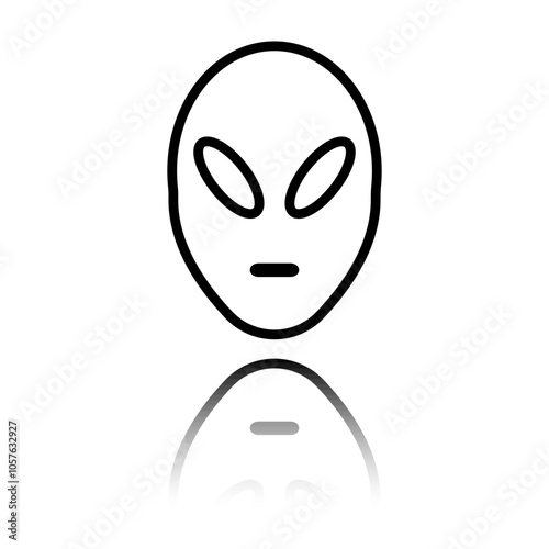 Alien simple icon vector. Flat design. Black icon with mirror reflection. White background