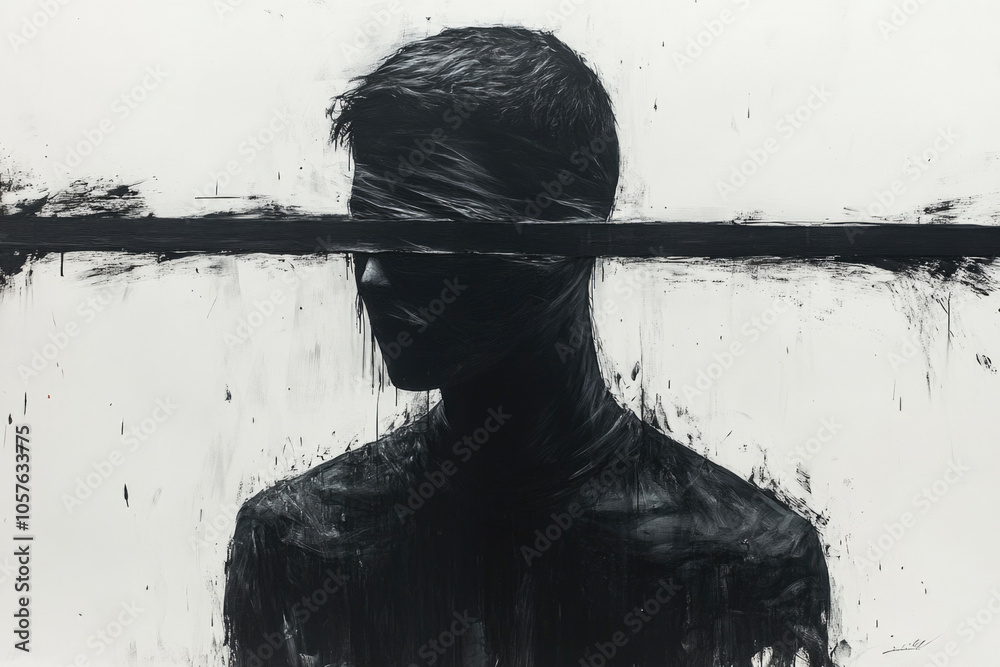 Abstract black and white portrait of a head with bold brush strokes Abstract black and white portrait of a head with bold brush strokes