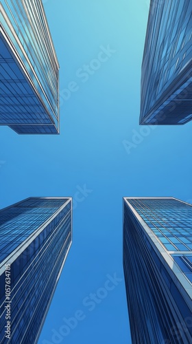 Aerial view of modern skyscrapers creating a striking crossing shape under a ...