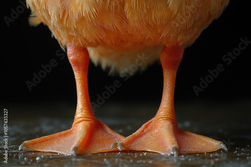 Close-up of duck feet on wet surface capturing texture and detail photo