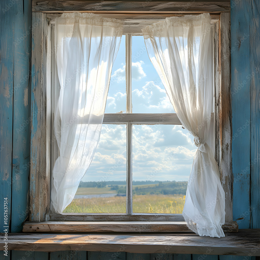 Sheer White Curtains Blowing Gently in an Open Window, Inviting Natural Light into a Bright Room Sheer White Curtains Blowing Gently in an Open Window, Inviting Natural Light into a Bright Room