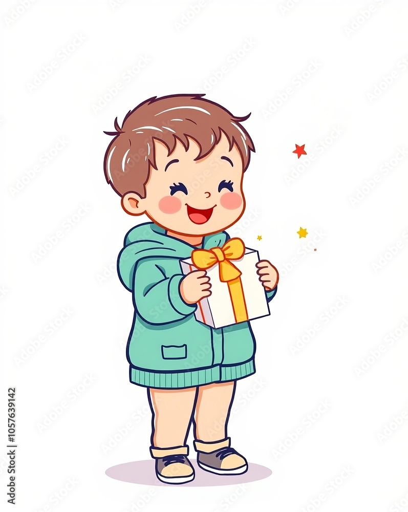 Cute Cartoon Kid and Gift