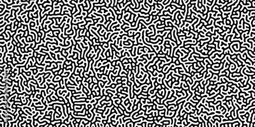 Turing reaction diffusion monochrome seamless pattern with chaotic motion .Linear design with biological shapes. Organic lines in memphis. abstract turing organic wallpaper background .	