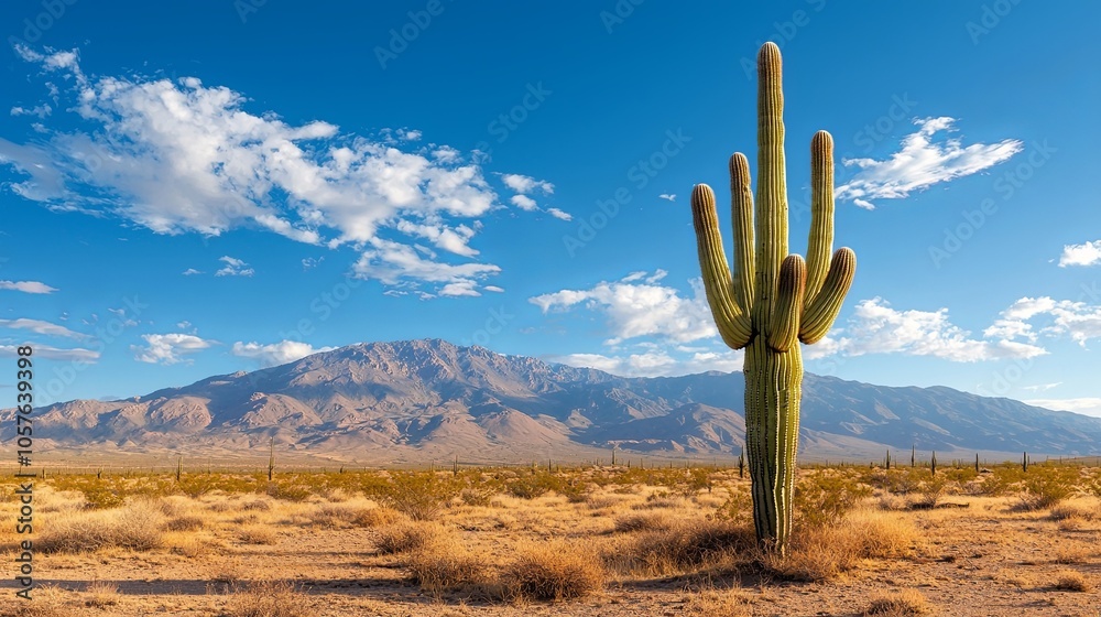 Lone Cactus in Arid Desert Landscape Lone Cactus in Arid Desert Landscape