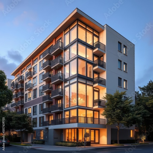 Exterior view of multifamily residential building; menlo park san francisco bay area california Condominium 