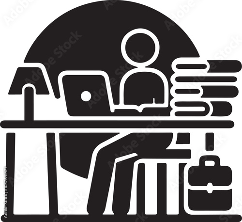 Studying Table and Desk Silhouette Illustration 