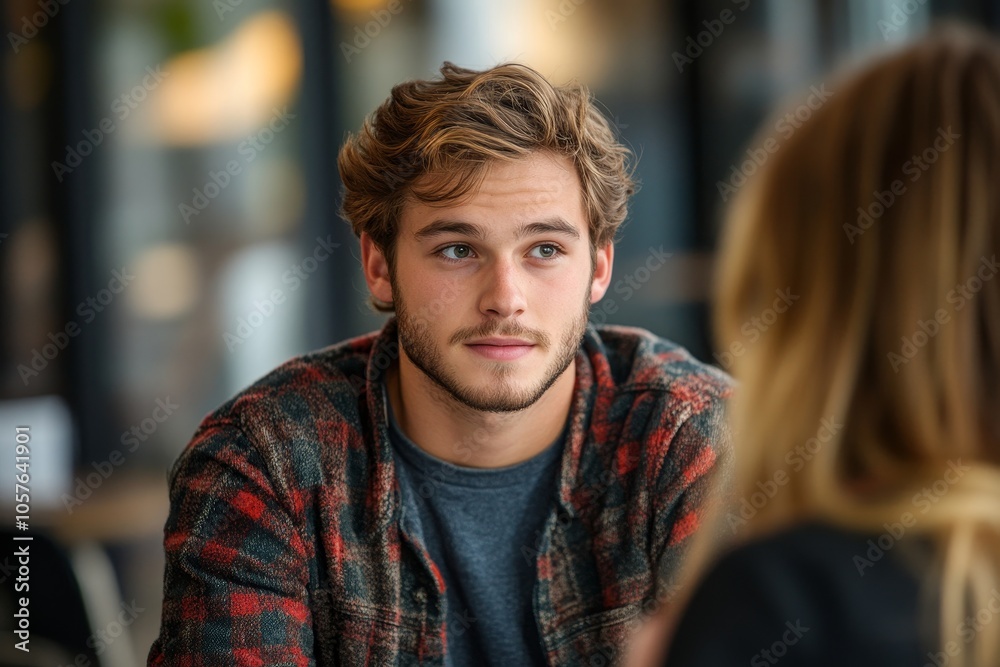 Young man interviewing with interviewer for university applicant, Generative AI Young man interviewing with interviewer for university applicant, Generative AI