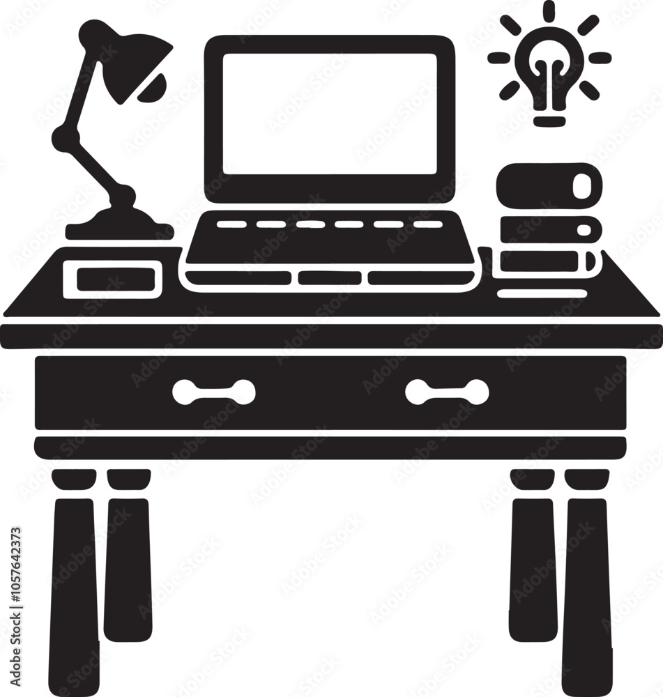 Studying Table and Desk Silhouette Illustration Studying Table and Desk Silhouette Illustration