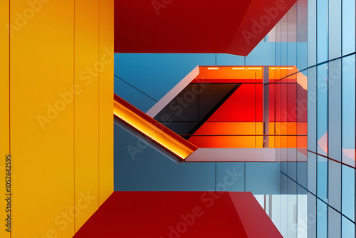 Geometric Structure and Color Contrast in Modern Business office Architecture Interior
