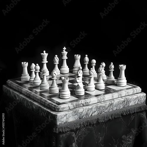 Mid-Game Chessboard with Strategically Placed Pieces on a Polished Surface photo