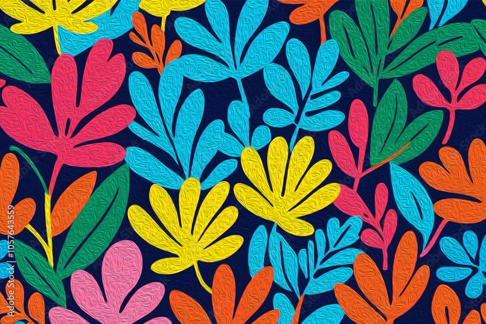 Botanical pattern for printing on wall decorations, covers. Artistic brush strokes. Oil painting Botanical pattern for printing on wall decorations, covers. Artistic brush strokes. Oil painting