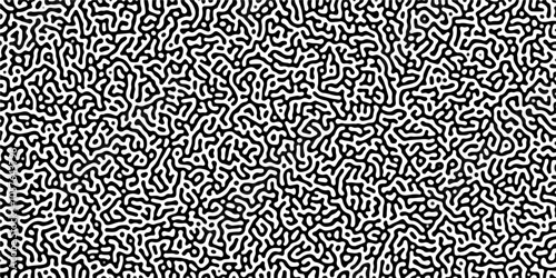 Turing reaction diffusion monochrome seamless pattern with chaotic motion .Linear design with biological shapes. Organic lines in memphis. abstract turing organic wallpaper background .	
