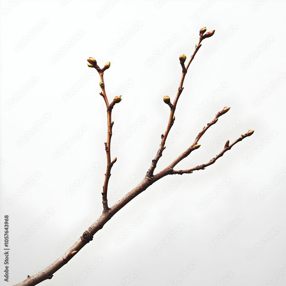 Close-Up Minimalist Shot of a Withered Branch with New Growth Against a Soft Background