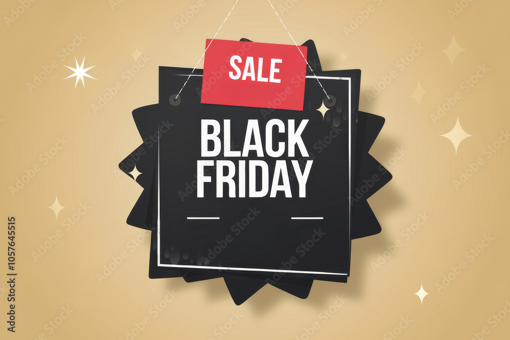 Fototapeta premium Stylish Black Friday sale sign with hanging tag and red accents for attention-grabbing holiday discounts