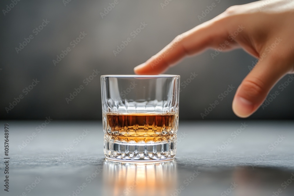 Stop drunk. Person push the glass of alcohol off, Generative AI Stop drunk. Person push the glass of alcohol off, Generative AI