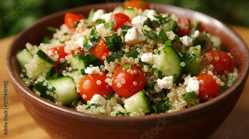 Fresh Quinoa Salad with Cherry Tomatoes, Cucumbers, and Feta Cheese