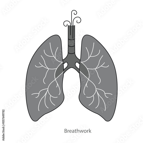 Vector icon for breathwork. Lungs with airflow lines, symbolizing deep breathing exercises for relaxation and wellness.