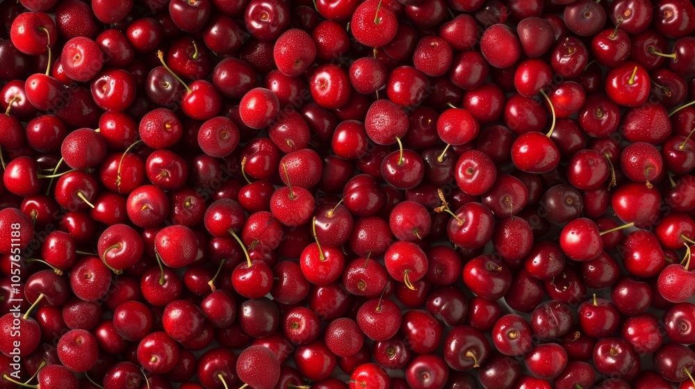 A lively background featuring clusters of plump, juicy cherries, emphasizing their natural sheen and vivid colors A lively background featuring clusters of plump, juicy cherries, emphasizing their natural sheen and vivid colors