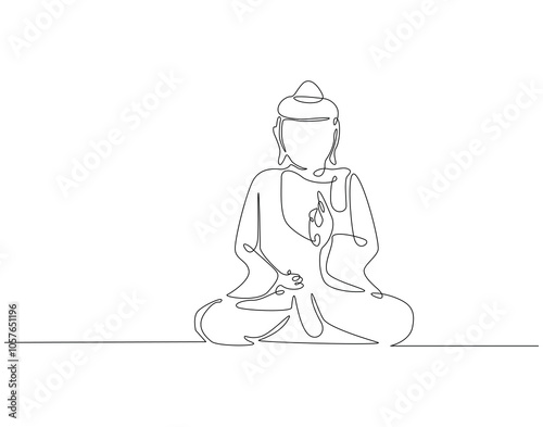 Continuous one line drawing of buddha statue. One line drawing illustration of buddha statue. Religious, culture, vesak day concept single line. Editable outline