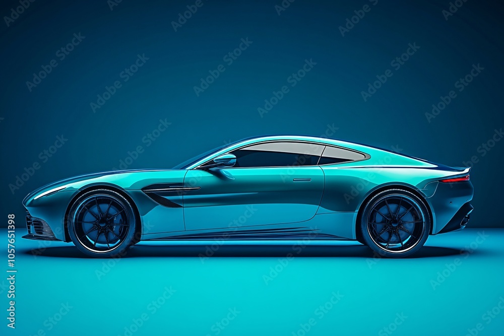 Sleek and modern sports car in vibrant blue lighting, showcasing its aerodynamic design and shiny exterior against a minimalist background. Sleek and modern sports car in vibrant blue lighting, showcasing its aerodynamic design and shiny exterior against a minimalist background.