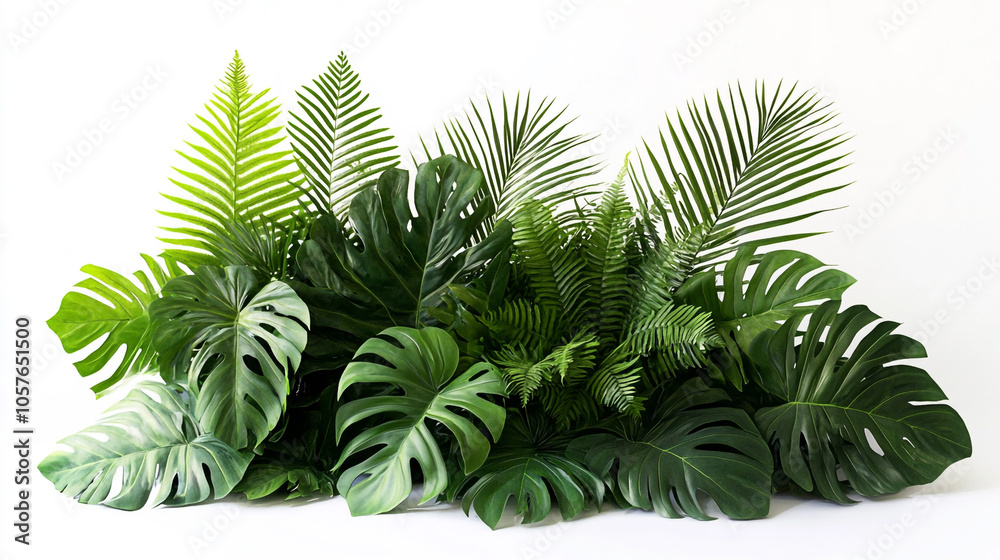 Tropical Green Foliage Arrangement Lush Jungle Plants Monstera Palm Leaves Fern Isol Tropical Green Foliage Arrangement Lush Jungle Plants Monstera Palm Leaves Fern Isol