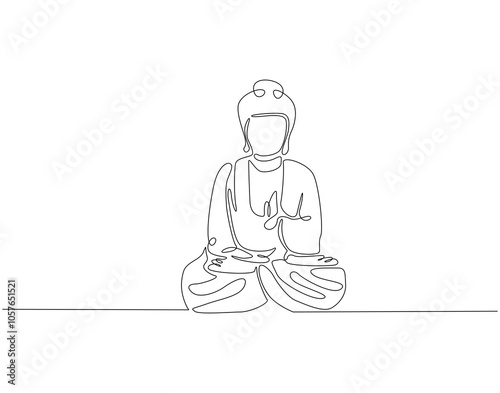 Continuous one line drawing of buddha statue. One line drawing illustration of buddha statue. Religious, culture, vesak day concept single line. Editable outline