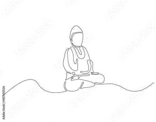 Continuous one line drawing of buddha statue. One line drawing illustration of buddha statue. Religious, culture, vesak day concept single line. Editable outline